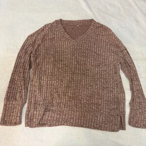 Women Light Brown V-Neck Sweater